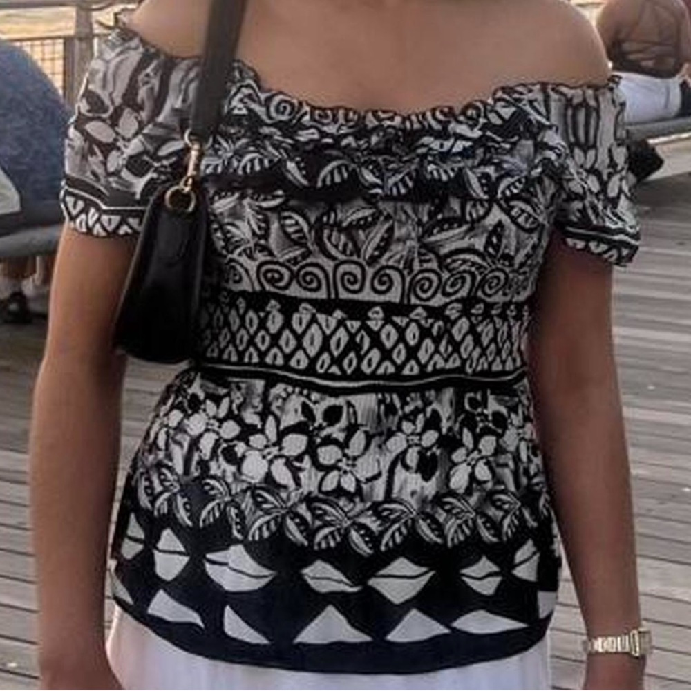 Vintage Black and White Off-Shoulder Top